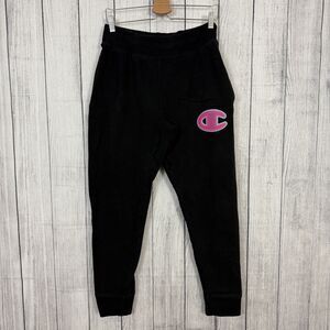 Champion Women’s Medium Black Reverse Weave Jogger Sweatpants Pink Logo Y2K